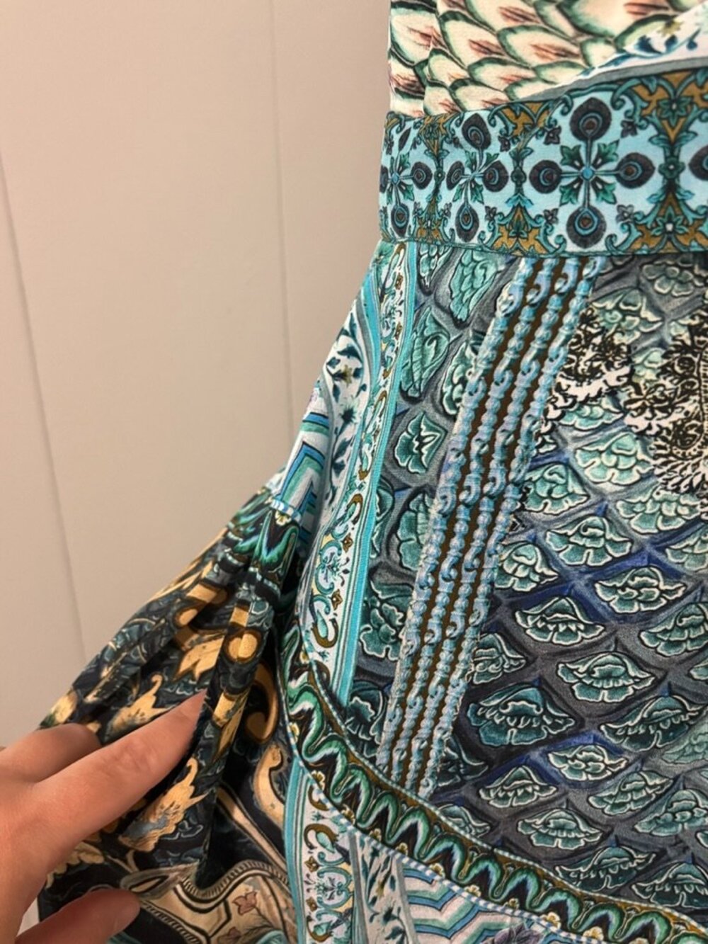 CAMILLA Turn on the Charm Blue Silk Tie Neck Halter Wide Leg Jumpsuit Crystal XS - Picture 8 of 16